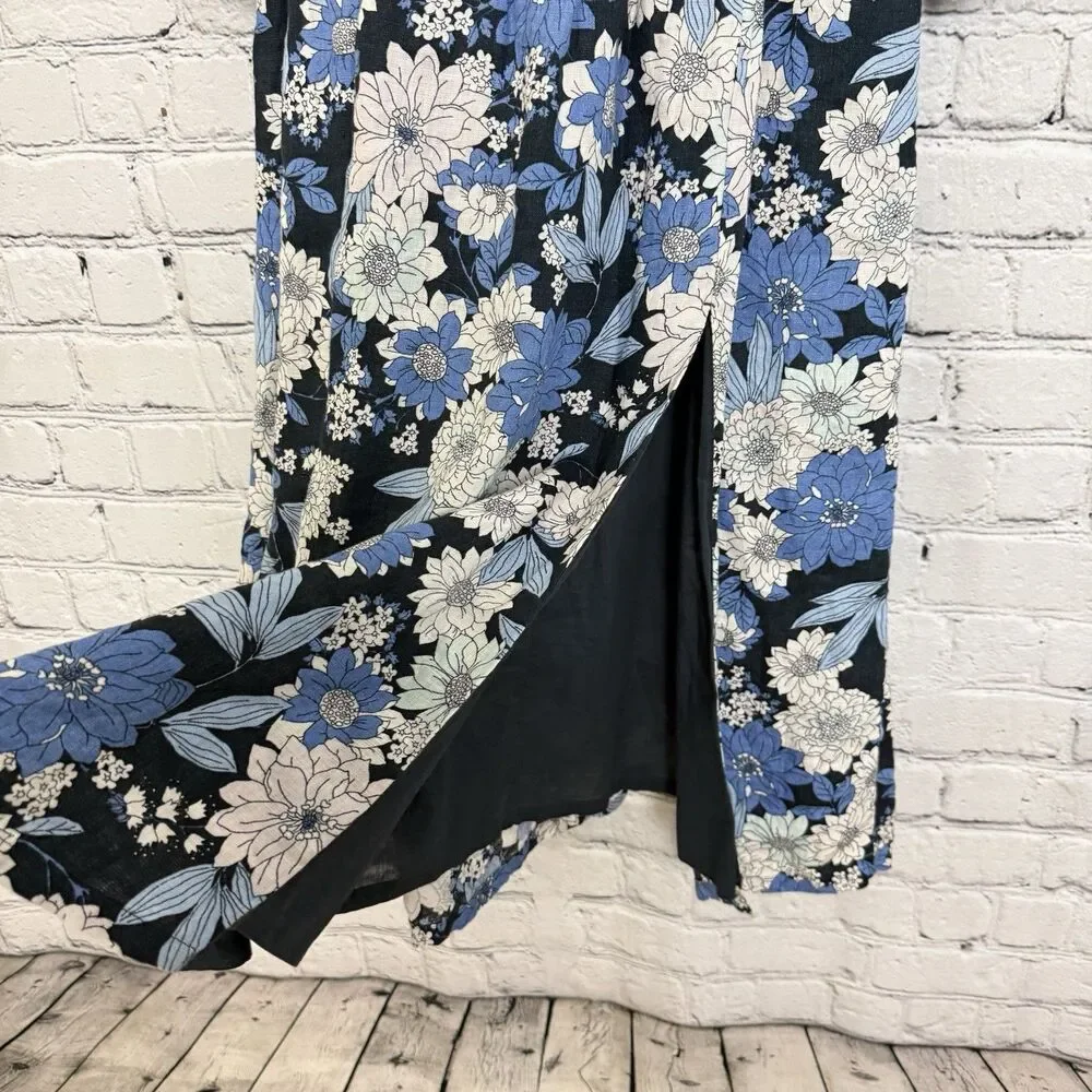 J Crew Linen Daydream Dress in Blue Zinnia Floral Print Women XS Knee Length